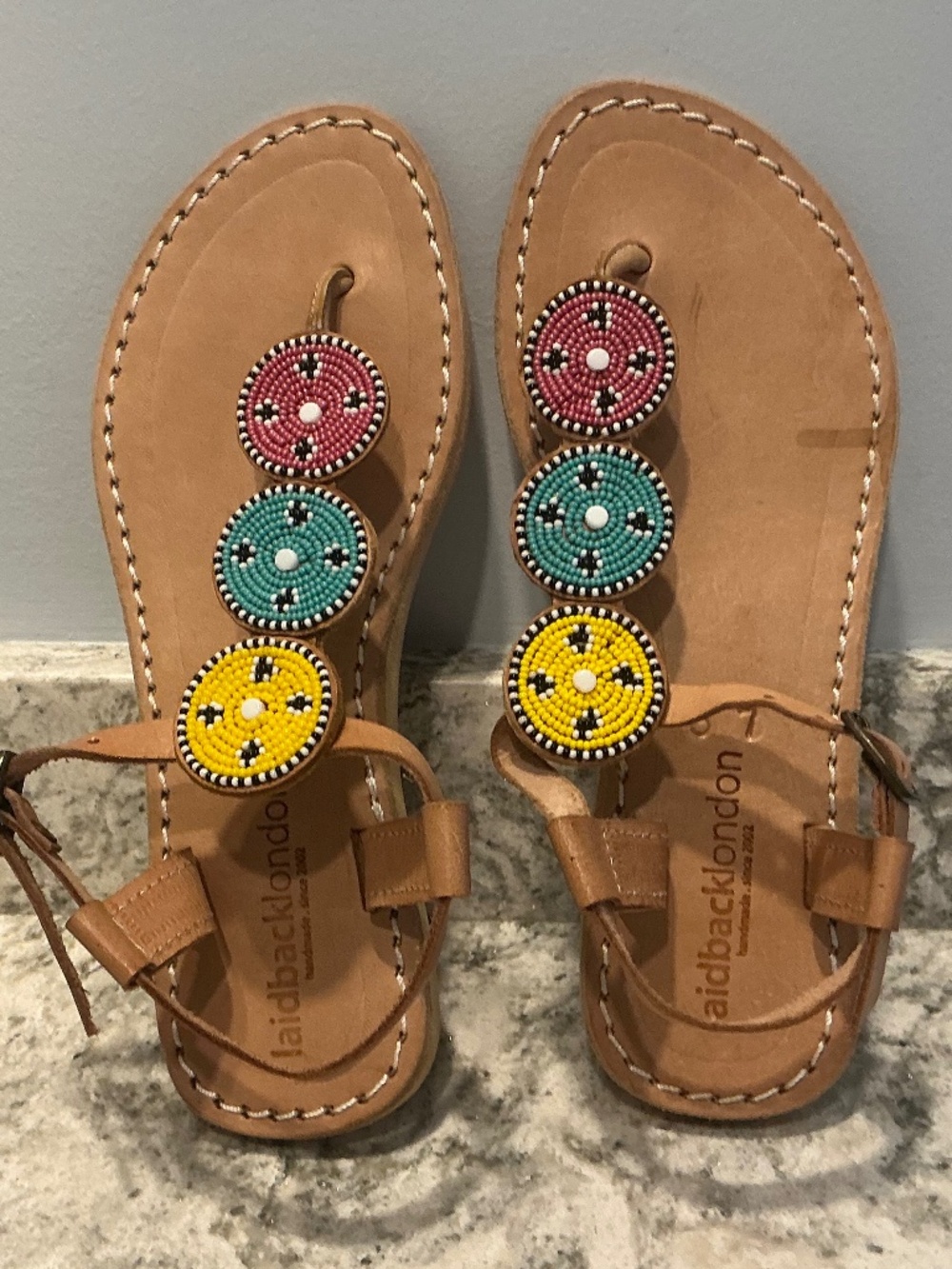 New in Box LAIDBACK LONDON colorful Leather Isko Sandals  SZ 37 EU = 6 US